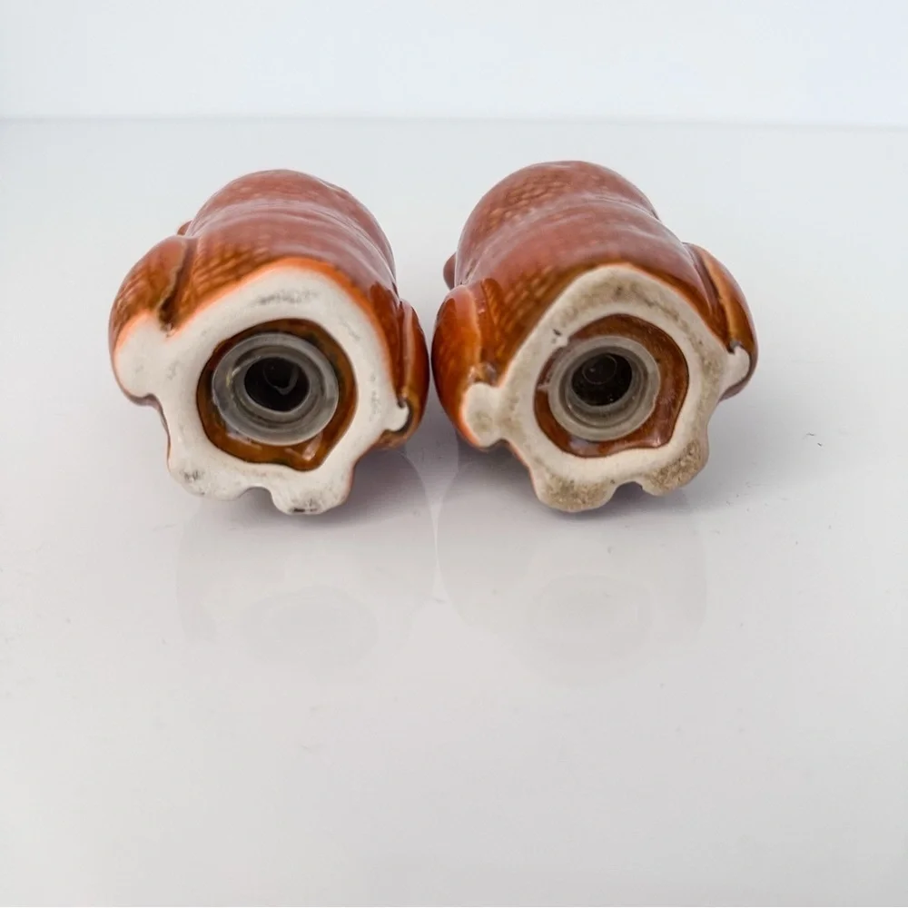 Vintage Owl Salt & Pepper Shakers Ceramic Brown Mid-Century Japan Set